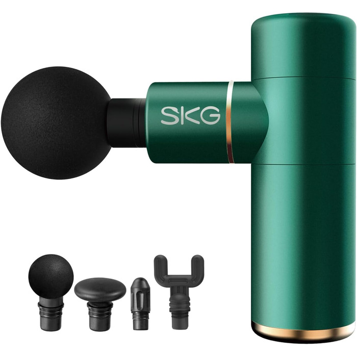Масажний пістолет SKG F3 Mini, 4 насадки, 4 режими, 2200 мАг, USB-C, до 12 годин, зелений