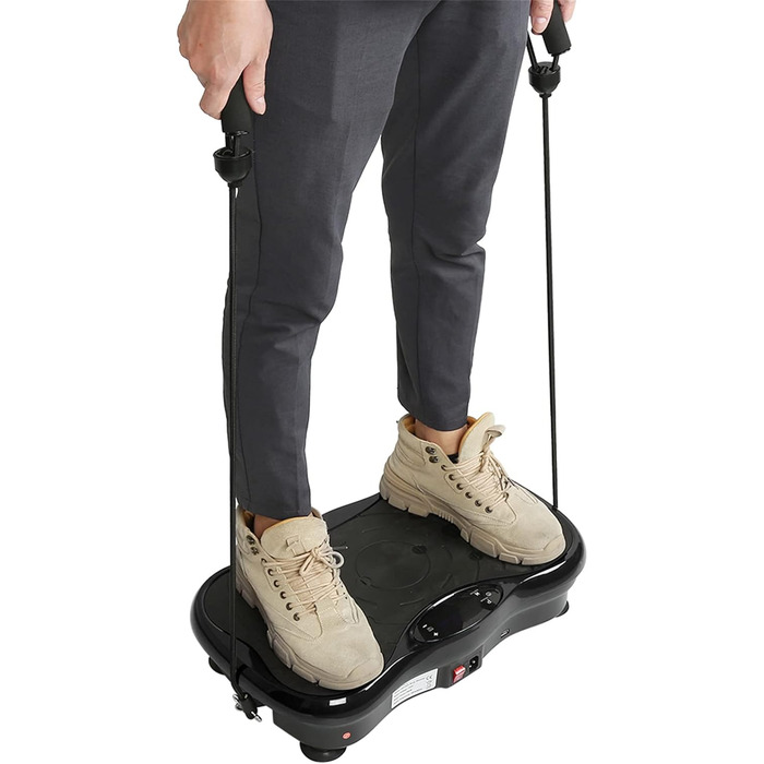 Вібраційна платформа Willonin для схуднення з LCD-дисплеєм, Bluetooth, USB, 2 стрічки опору, пульт керування, чорний колір