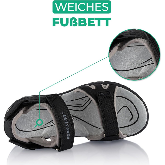 Сандалі трекінгові жіночі та чоловічі Fusskleidung літні легкі, з міцною підошвою, 43 EU, чорні