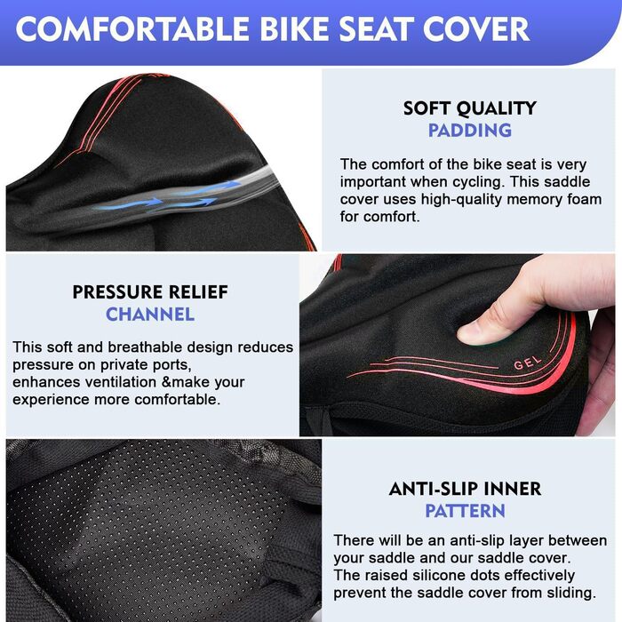 Покриття на сідло велосипеда, водонепроникний чохол для сідла, 27.5 * 23.5 см, м'яке покриття з відбиваючими смугами, підходить для електровелосипеда, тренажера, спінбайка (червоний)