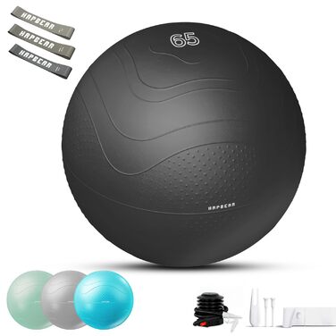Гімнастичний м'яч HAPBEAR (55/65/75 см) – фітбол для фітнесу, йоги, офісу, анти-burst, з масажними попками, чорний