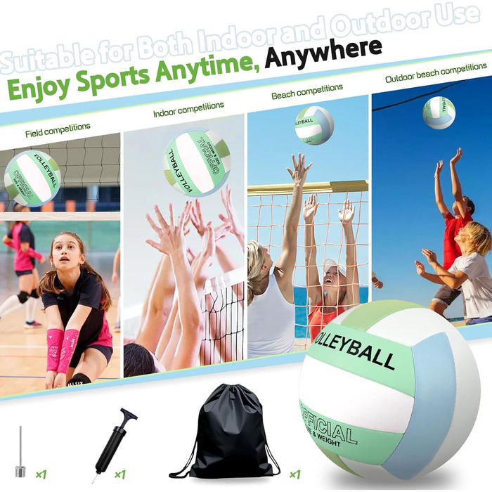 Волейбольний м'яч Aipwerer для пляжу та залу: водонепроникний, Soft Touch, зелено-жовтий, розмір 5