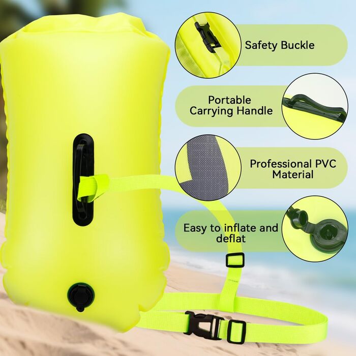 Буя для плавання 28L, Schleppschwimmer для Open Water, Triathlons, водонепроникний Dry Bag, жовтий