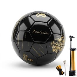 М'яч футбольний розмір 5, PU-шкіра, для гри в приміщенні та на вулиці, чорний з золотим тисненням, для підлітків та дорослих