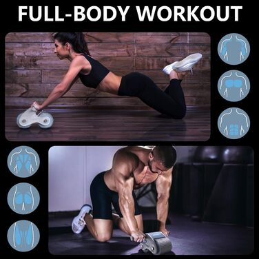 Ролик для пресу з автоматичним відкатом для дому, стабільний тренажер для пресу, з наколінниками, для тренування пресу та сили, світло-блакитний