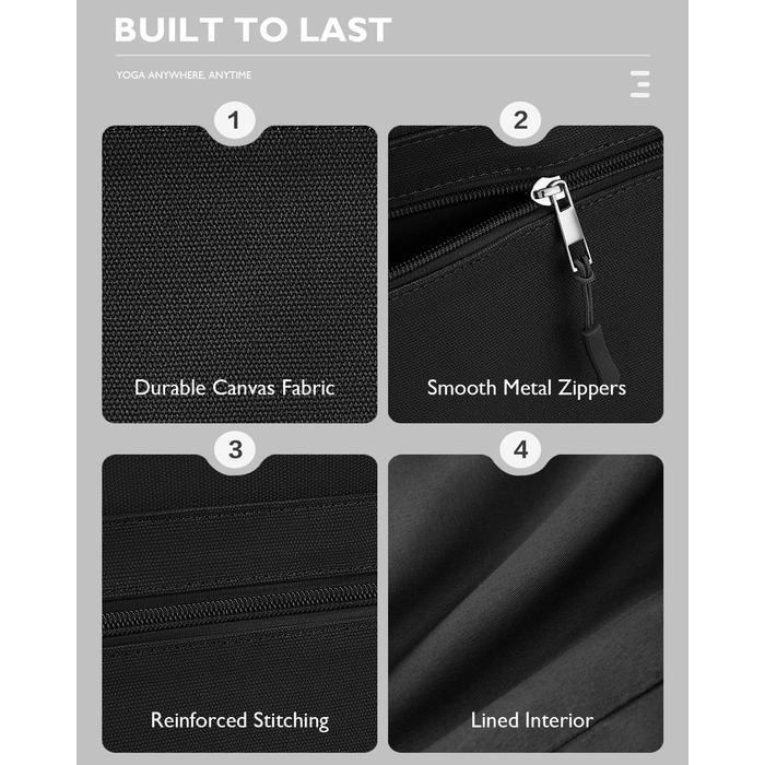 Сумка для йоги Gonex Canvas Extra Large: Водонепроникна спортивна сумка для килимка, блоків та подорожей, Чорна L