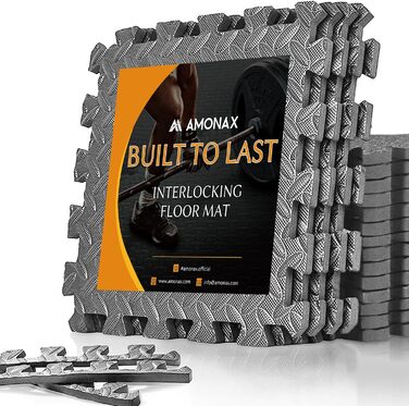 Набір пазл-килимків для фітнесу та спорту Amonax, захисний мат з пінопласту 30x30 см, сірий (18 шт, 1.67 м²), для дому, гаража та басейну