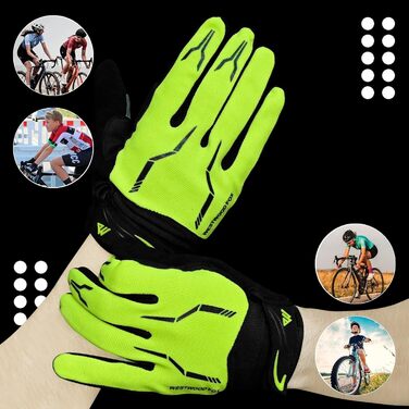 Велосипедні рукавички WESTWOOD FOX WFX для гірського велосипеда (MTB) з повним пальцем, сенсорний екран, антиковзаючі, з підкладкою, для жінок та чоловіків (XL, неоновий зелений)
