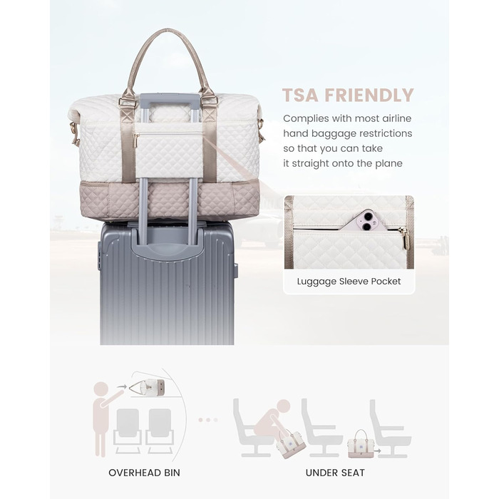 Спортивна сумка LOVEVOOK для жінок з відділенням для взуття, ручна поклажа, сумка для подорожей, вікенд, дуфл, сумка для подорожей, ручна поклажа, клінічна сумка, набір для пологів, для спортзалу, пляжу, сауни, кемпінгу, XL, 2 шт., Бежевий, Ніжний рожевий