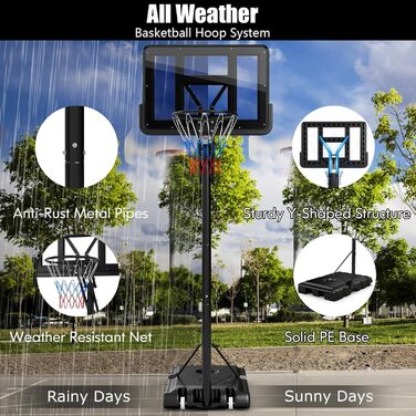 Баскетбольний стенд Komfotteu портативний, регульована висота 245-305 см, вуличний баскетбольний кошик на колесах для молоді та дорослих