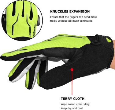 Велосипедні рукавички WESTWOOD FOX WFX для гірського велосипеда (MTB) з повним пальцем, сенсорний екран, антиковзаючі, з підкладкою, для жінок та чоловіків (XL, неоновий зелений)