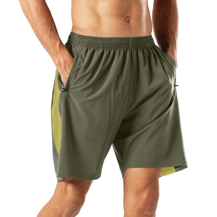 Шорти спортивні чоловічі HMIYA, швидковисихаючі, з кишенею на блискавці, світло-зелені (XXL)