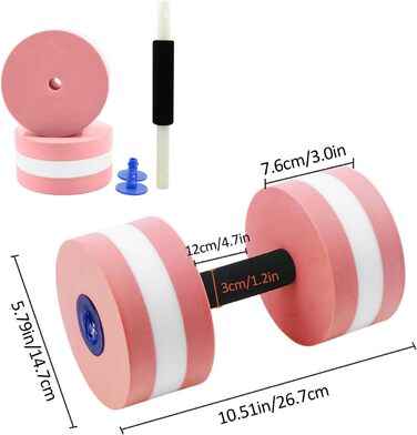 Набір з 2 аква-гантелі для фітнесу у воді, піна, знімні ручки, для чоловіків та жінок (Рожевий)