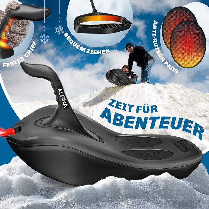 Кесер® Бобслей Bob Schneebob Alpina з LED-підсвіткою, тросом, для дітей та дорослих, пластиковий, чорний