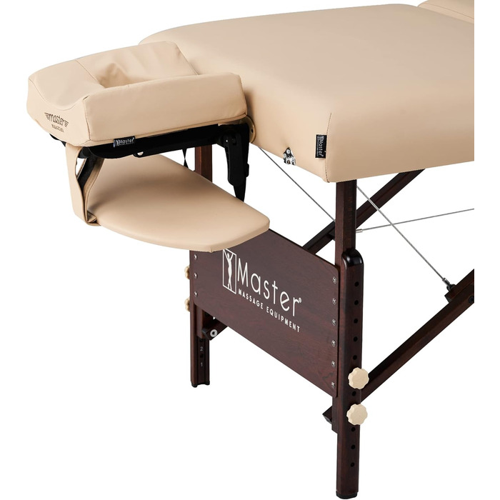 Складний масажний стіл Master Massage з підігрівом, регульована спинка, шкіра/дерево, 71 см, бежевий, для салону та косметології