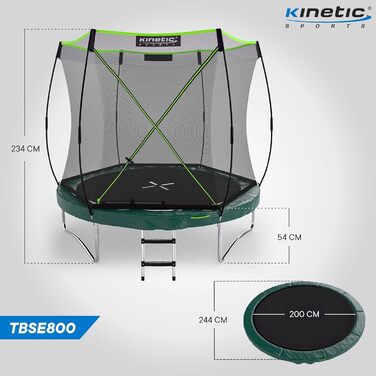 Трамплін KINETIC SPORTS 'Bungee Safety Elite' Ø 244/305/366 см - AirMAXX, для дітей та дорослих, Outdoor, зелений