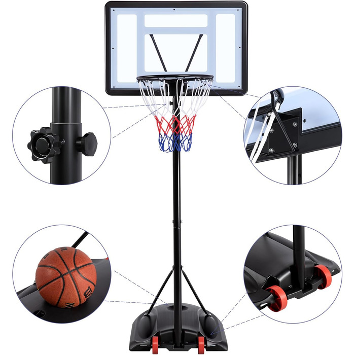 Стійка для баскетболу Yaheetech з роликами, регульована висота, для вулиці
