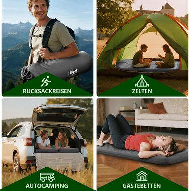 Кемпінговий килимок HiiPeak Isomatte R-Wert 9,5 з подушкою, ізольований, для зими та літа, зручний для кемпінгу, відпочинку на природі, піших прогулянок та наметів (сірий)