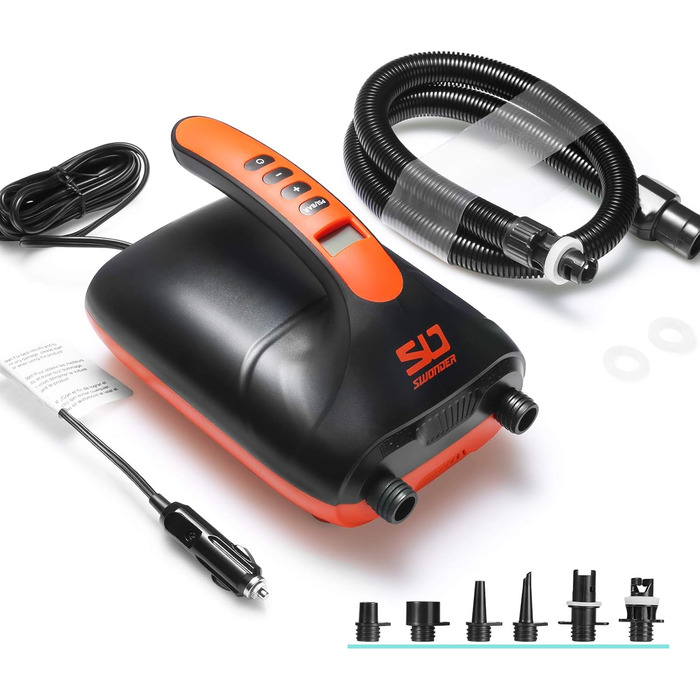 Електричний насос для SUP Swonder 20PSI з двоступеневою інфляцією, підходить для SUP, каяків та човнів, чорний