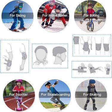 Набір захисту 7-в-1 для дітей 3-8 років: шолом, наколінники, налокітники, рукавички. Рожевий захист для роликів, скейтборда, велосипеда