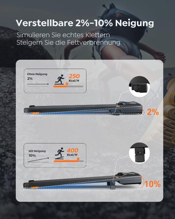 Бігова доріжка для дому, Walking Pad з нахилом до 10%, швидкість 1-6 км/год, тихий 2.5HP мотор, керування через додаток, LED-дисплей, вантажопідйомність до 130 кг, компактний, потрійна амортизація, бігова доріжка для дому/офісу, жовтий