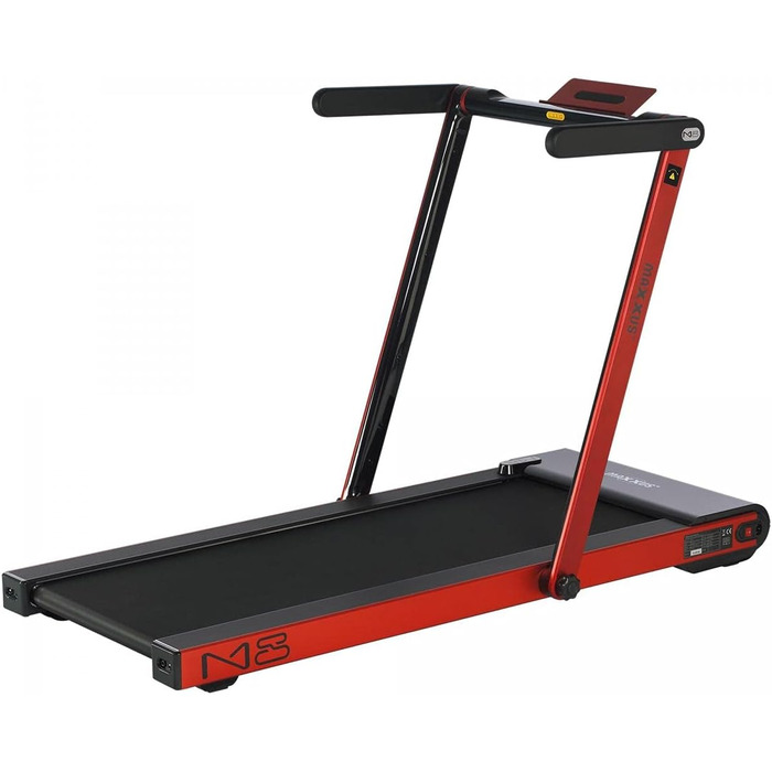 Бігова доріжка MAXXUS M8 електрична, 2 к.с., 12 км/год, складна, 125x45 см, Bluetooth, LCD, керування через додаток, ролики, тримач для планшета, червона/срібляста/бронзова — фітнес-тренажер для дому та офісу