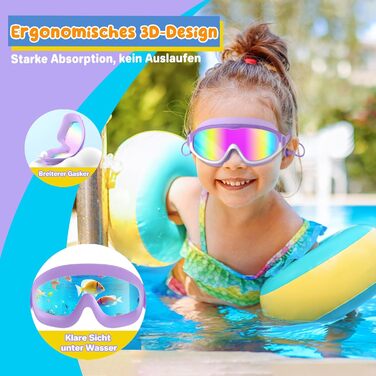 Окуляри для плавання COOLOO дитячі 2 шт., антифог, UV-захист, водонепроникні, для хлопчиків та дівчаток 4-16 років (ліловий/білий, рожевий/білий)