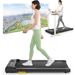UREVO Smart Walking Pad - компактний біговий килимок під стіл з двома амортизаторами, додаток для фітнесу з відстеженням та режимом MIIT, керування пультом або додатком для дому/офісу, матовий чорний