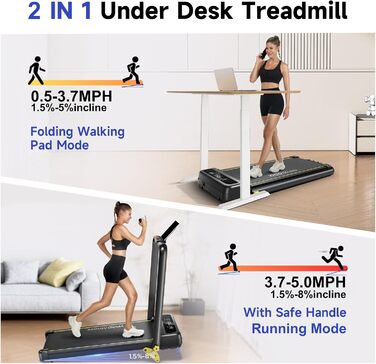 Ленковод YPOO для дому з нахилом, складаний, Walking Pad тихий 2.5HP, біговий тренажер для дому та офісу, максимальне навантаження 140 кг, Walkingpad з ручкою, бігова доріжка, пульт дистанційного керування та додаток