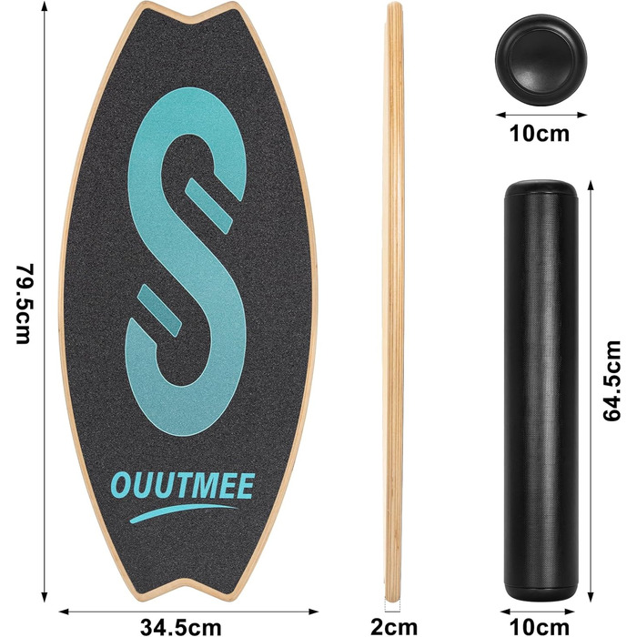 Баланс-борд Surfin Holz 6: для дітей та дорослих, 6 режимів, тренування балансу з роликом та кулею, 79.5 x 34.5 см