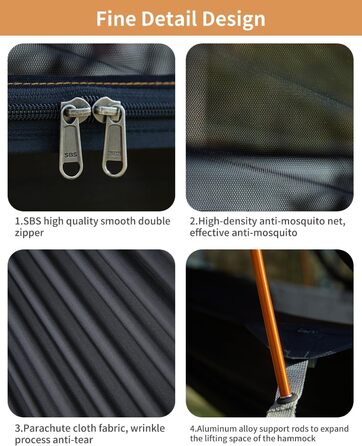 Гамак-намет Travel Bird з москітною сіткою та сонцезахистом, 290x140 см, великий простір, багатофункціональний, легкий, з ременями для кріплення до дерева, підходить для кемпінгу та відпочинку на природі (зелений/помаранчевий)