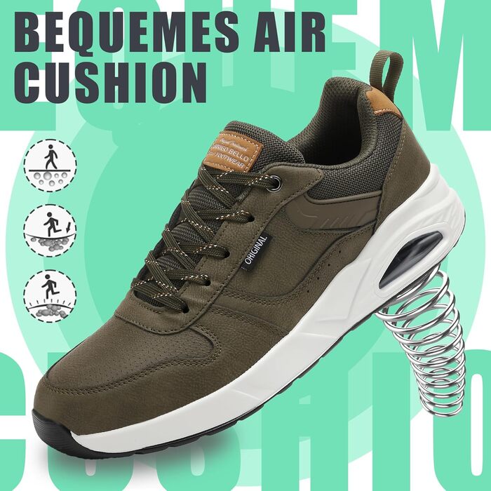 Sneaker TARELO для чоловіків: кросівки з повітряною подушкою, зручні спортивні кросівки для відпочинку, дихаючі, легкі, для тенісу, зелені, 44 EU