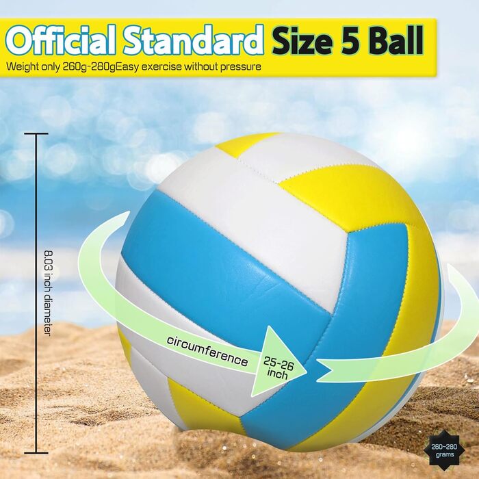 Волейбольний м'яч Aipwerer для пляжу та залу: водонепроникний, Soft Touch, жовто-блакитний, розмір 5