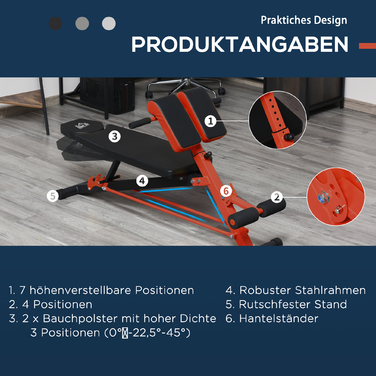 HOMCOM Multi Weight Bench Регульована похила лава для фітнесу Тренажер для живота чорний 64 x 146 x 73.5-85 см для ефективного тренування