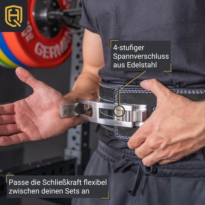 Пояс для пауерліфтингу HQ Germany, натуральна шкіра, нержавіюча сталь, розміри S/M/L