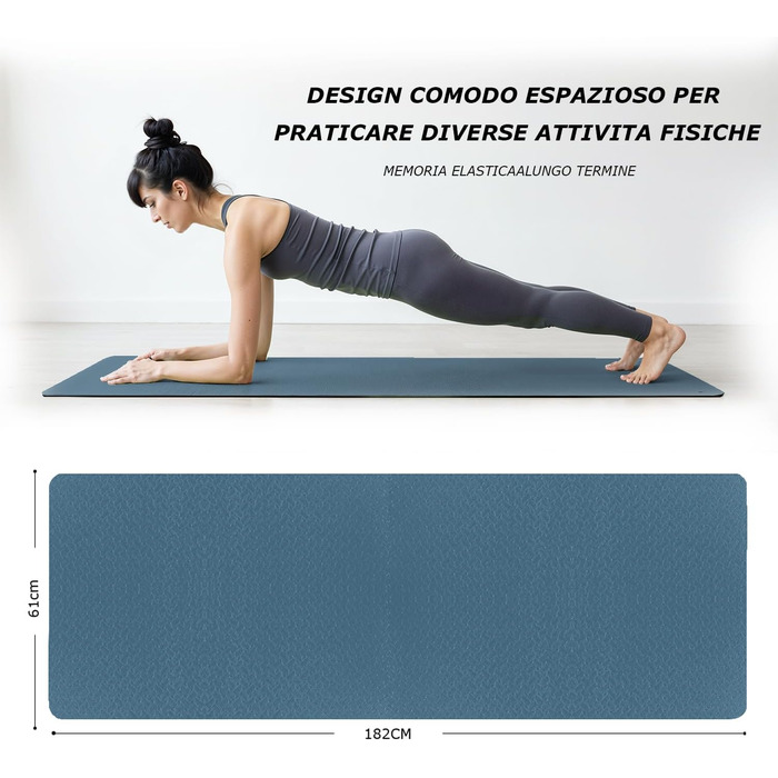Йогамат (Yogamatte) подвійна 183x61x0.6 см, водонепроникна, для пілатесу, спорту, фітнесу, медитації (синьо-чорний) + сумка