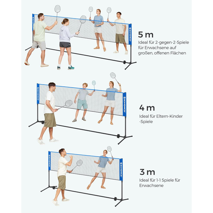 SONGMICS Сітка для бадмінтону/волейболу, регульована висота, переносний набір (300/400/500 см, блакитна)
