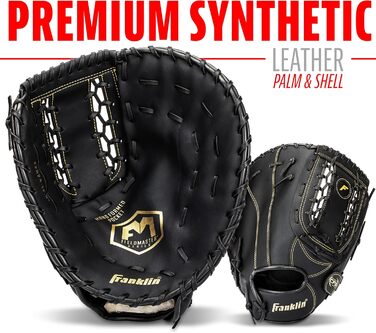 Рукавиця для бейсболу та софтболу Franklin Sports Field Master (правий, 31.8 см) - First Base Mitt, Чорний/Золотий