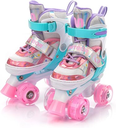 Дитячі ролики Kinder з LED підсвіткою та регульованим розміром – ретро ролики для підлітків – багатокольорові диско ролики Quad Skates - Roll ab! S 30-33 Lunar