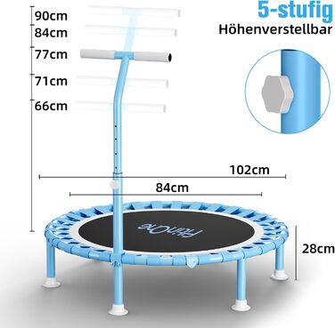 Міні-трамплін FitinOne 102 см для дому та фітнесу, 200 кг, з пружинами та регульованим руків'ям