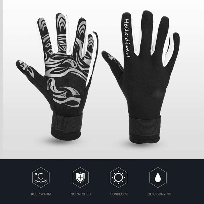 Рукавички для дайвінгу VGEBY1, 2 мм, неопренові, 5 пальців, для дорослих, водолазні, для екстремальних водних видів спорту (Чорний, S)