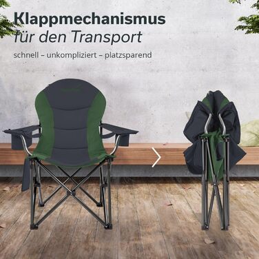 Сккандика Relax Comfort: Зручний складаний стілець для кемпінгу з підстаканником та охолоджувальним відділенням, до 160 кг, зелено-сірий