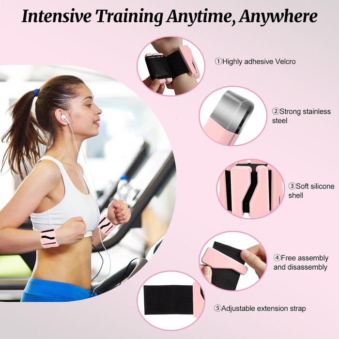 Набір манжет для ваги 2 шт. (0,46 кг кожна), регульовані ваги для зап'ястя, фітнес-браслети з вагою, ваги для ніг для танців, балету, пілатесу, кардіо, аеробіки, ходьби, зелені (рожеві)