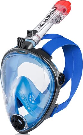 Маска для снорклінгу та дайвінгу Aqua Speed Full Face – повна маска з трубкою, 180° панорама, блакитно-чорна, L-XL