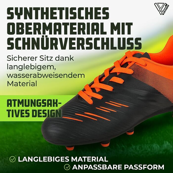 Дитячі футбольні бутси Vizari FG для штучного та натурального газону | Unisex моделі для хлопчиків та дівчаток | Розміри 25-38, чорно-оранжеві
