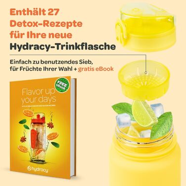 Фляга для води Hydracy 1л з вбудованим фрутом - спортивна пляшка BPA-free з таймером, не протікає, без конденсату, салатовий-блакитний градієнт (жовто-кораловий)