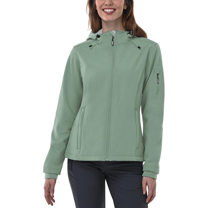 Жіноча мембранна куртка Outdoor Ventures Softshell — водонепроникна та дихаюча вітрівка з капюшоном, колір світло-зелений, розмір L