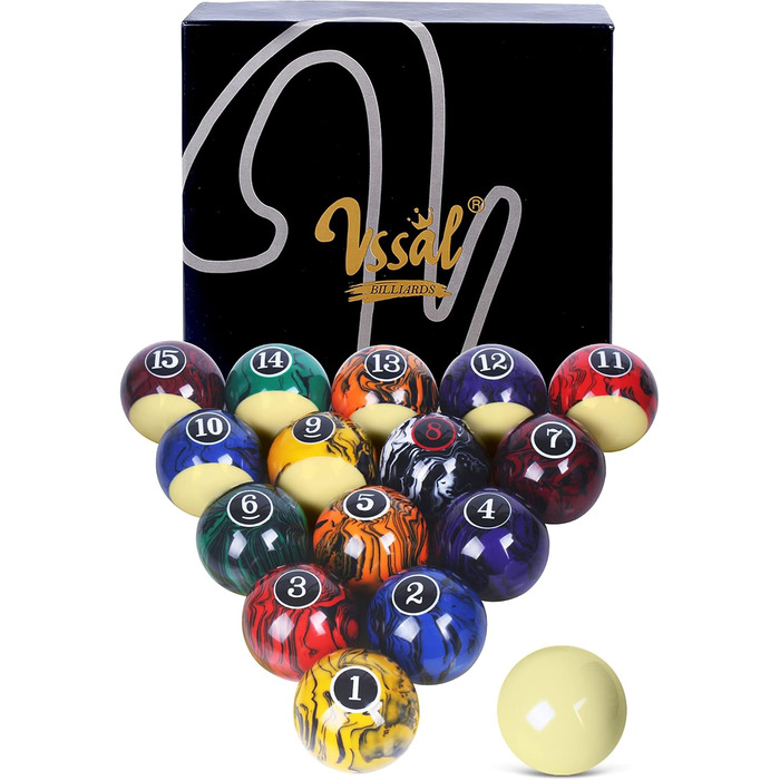 Набір куль для більярду, 16 куль, мармур, віхревий стиль, темний мармур
