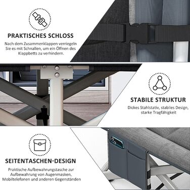 Кемпінгове ліжко Caliyo складне, з матрацом 200 x 80 x 40 см, до 200 кг, з мішком для зберігання, сірий