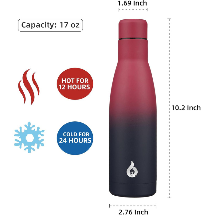 Термос BJPKPK 500 мл з нержавіючої сталі, чорно-червоний, для напоїв, багаторазовий, миється в посудомийній машині